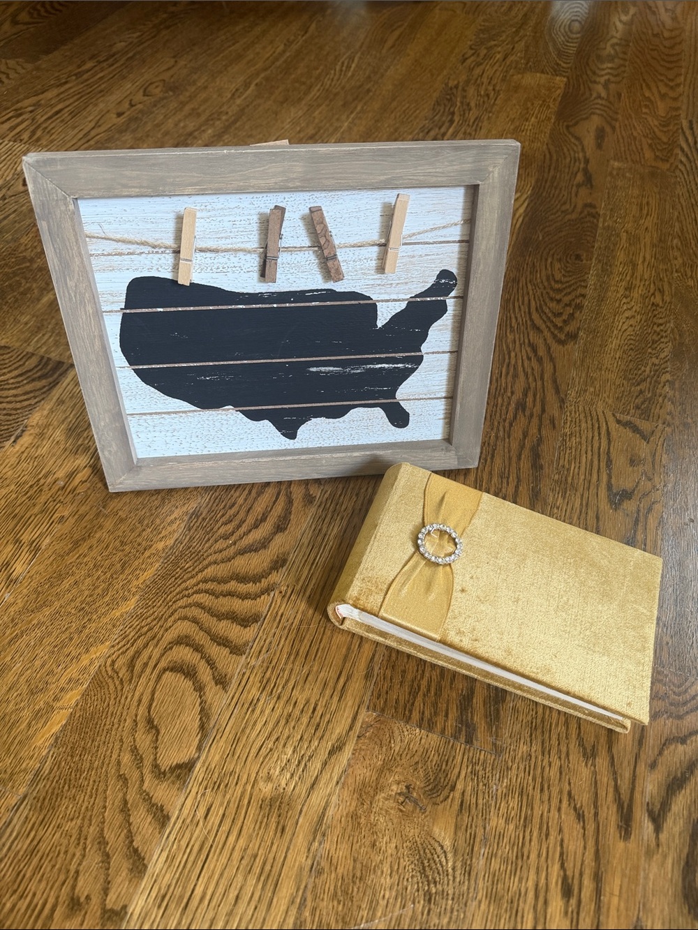 Photo bundle- wood holder and velvet photo book storage